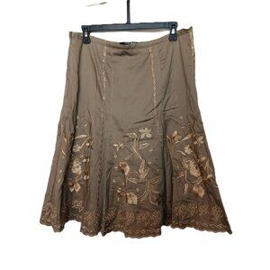 Coupe Collection Floral Embroidered A-Line Skirt Size 11 Brown Beige